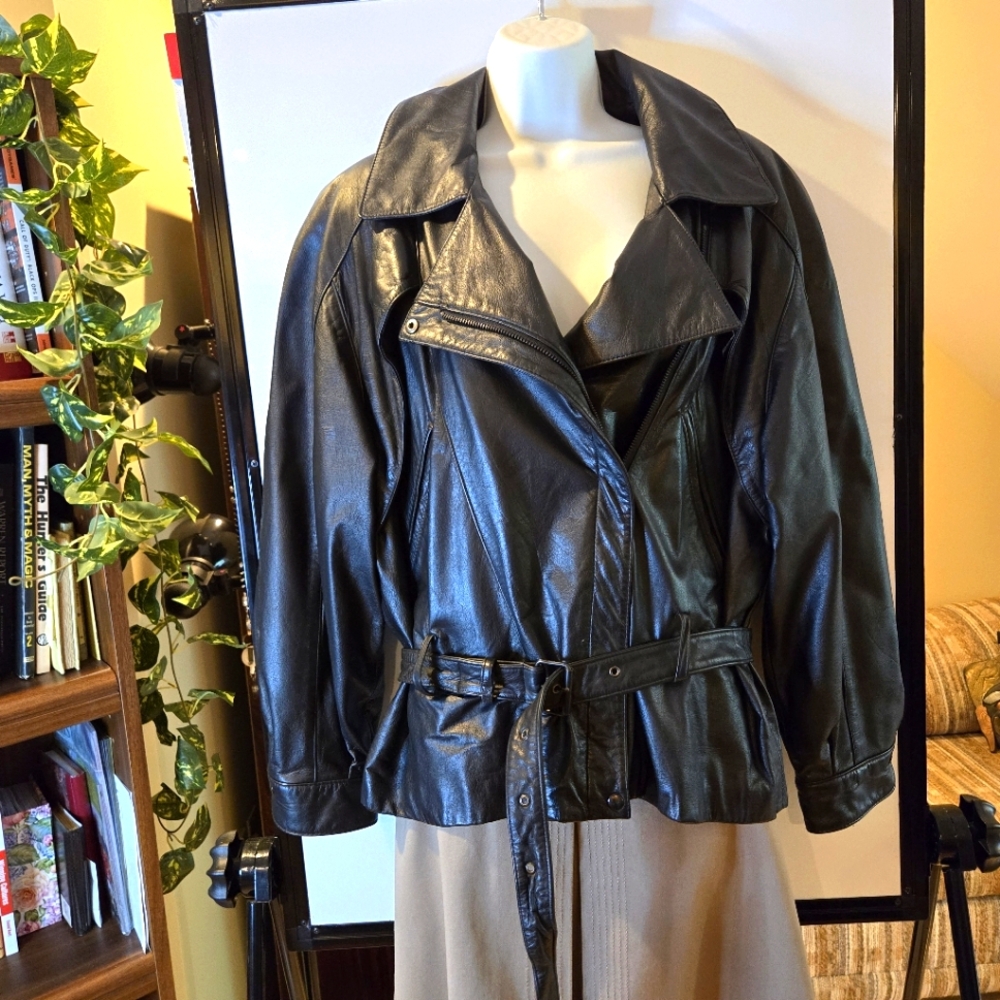 Vintage Carlo Amboldi Black Leather Biker Jacket, Size L